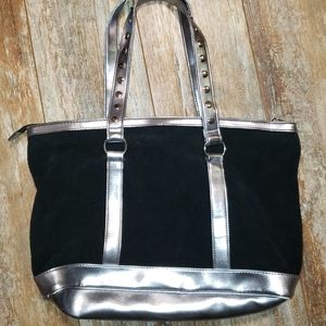 ❤Black Suede  Purse with Silver Man Made Trim